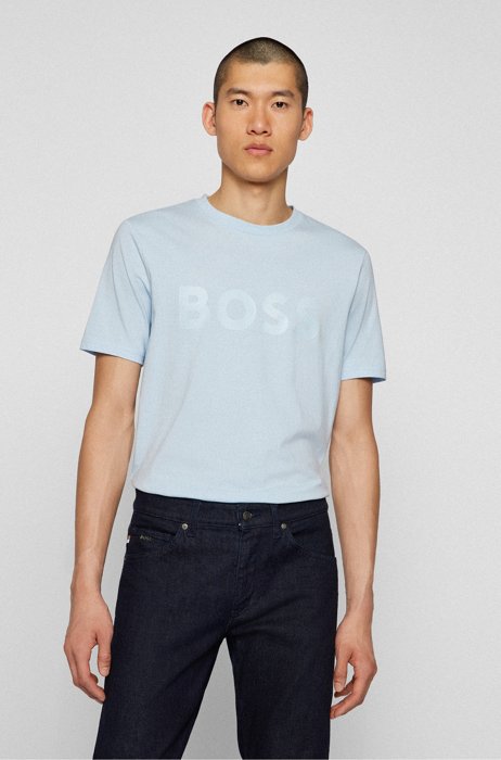 Cotton-blend T-shirt with logo graphic print, Light Blue