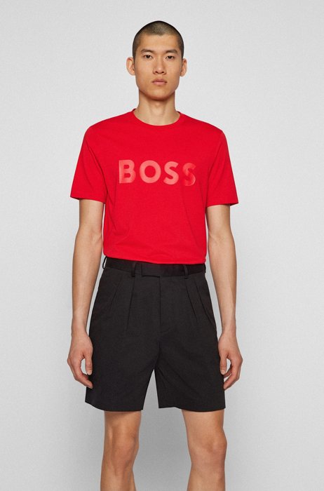 Camiseta de mezcla de algodón con logo estampado de diseño gráfico, Rojo