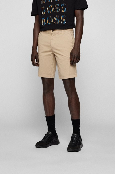 Slim-fit shorts in stretch-cotton twill, Light Beige