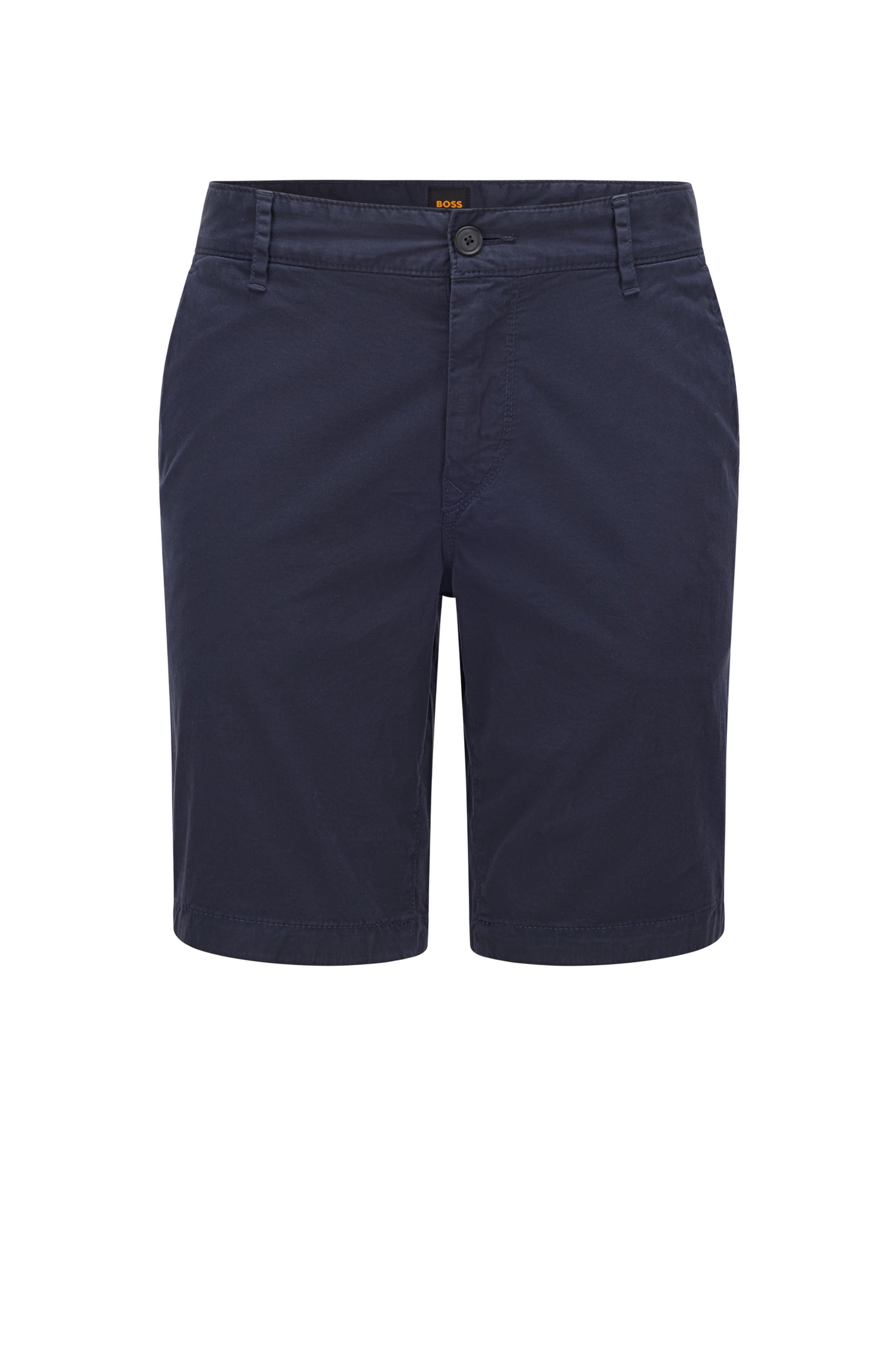 Shorts slim fit de sarga de algodón elástico, Azul oscuro