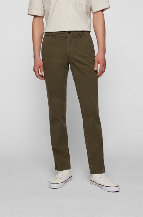 Slim-fit trousers in printed stretch-cotton twill, Green