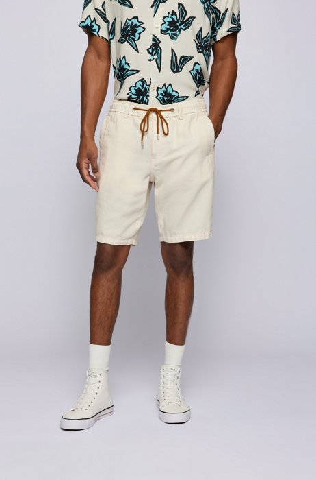 Tapered-fit shorts in cotton canvas with drawstring waist, White