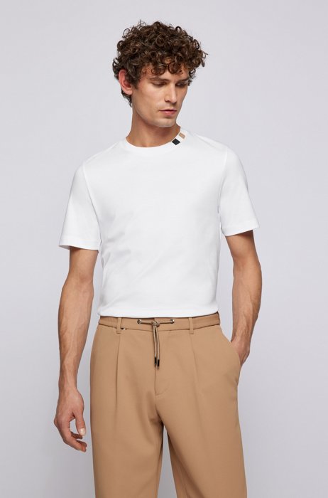 Interlock-cotton regular-fit T-shirt with signature stripe, White