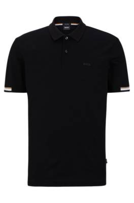 Hugo Boss Regular-fit Polo Shirt With Rubberised Logo In Black