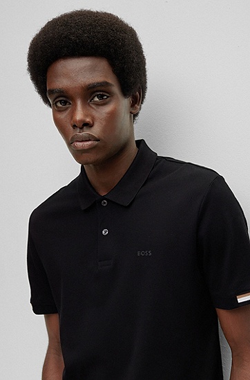 BOSS 博斯橡胶徽标设计修身版 Polo 衫,  001_Black