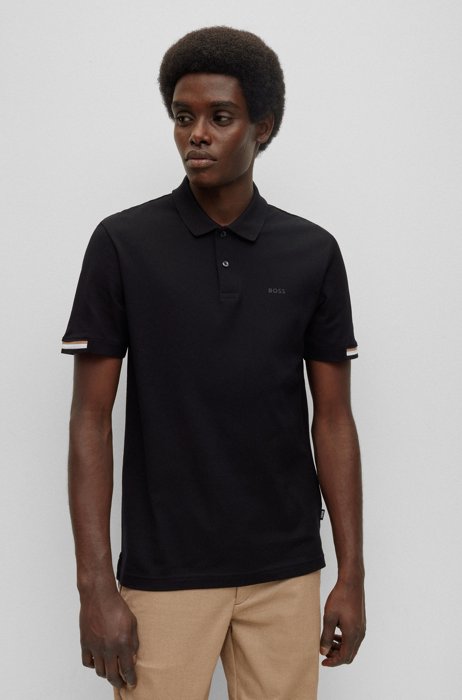 Slim-fit polo shirt with rubberised logo, Black