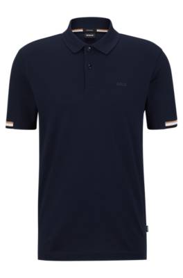 Hugo Boss Regular-fit Polo Shirt With Rubberised Logo In Blue