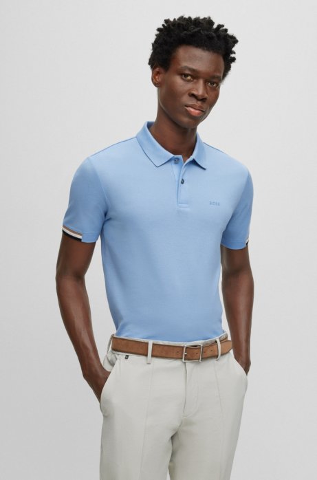 Hugo Boss Regular-fit Polo Shirt With Rubberized Logo In Light Blue