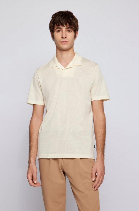 Poloshirt aus merzerisiertem Baumwoll-Mesh mit Johnny-Kragen, Weiß