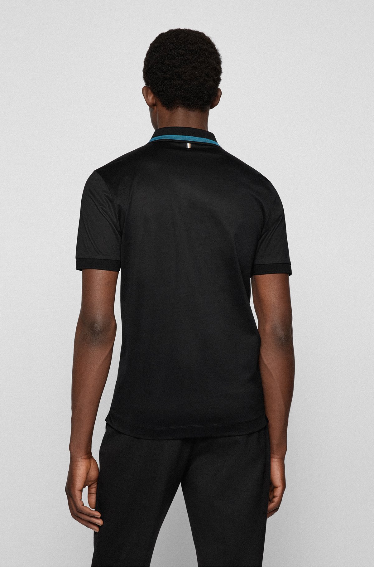 Mercerised-cotton slim-fit polo shirt with zip placket, Black