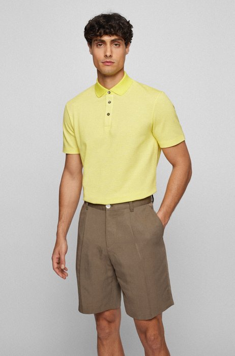 Regular-fit polo shirt in bubble-structure organic cotton, Yellow