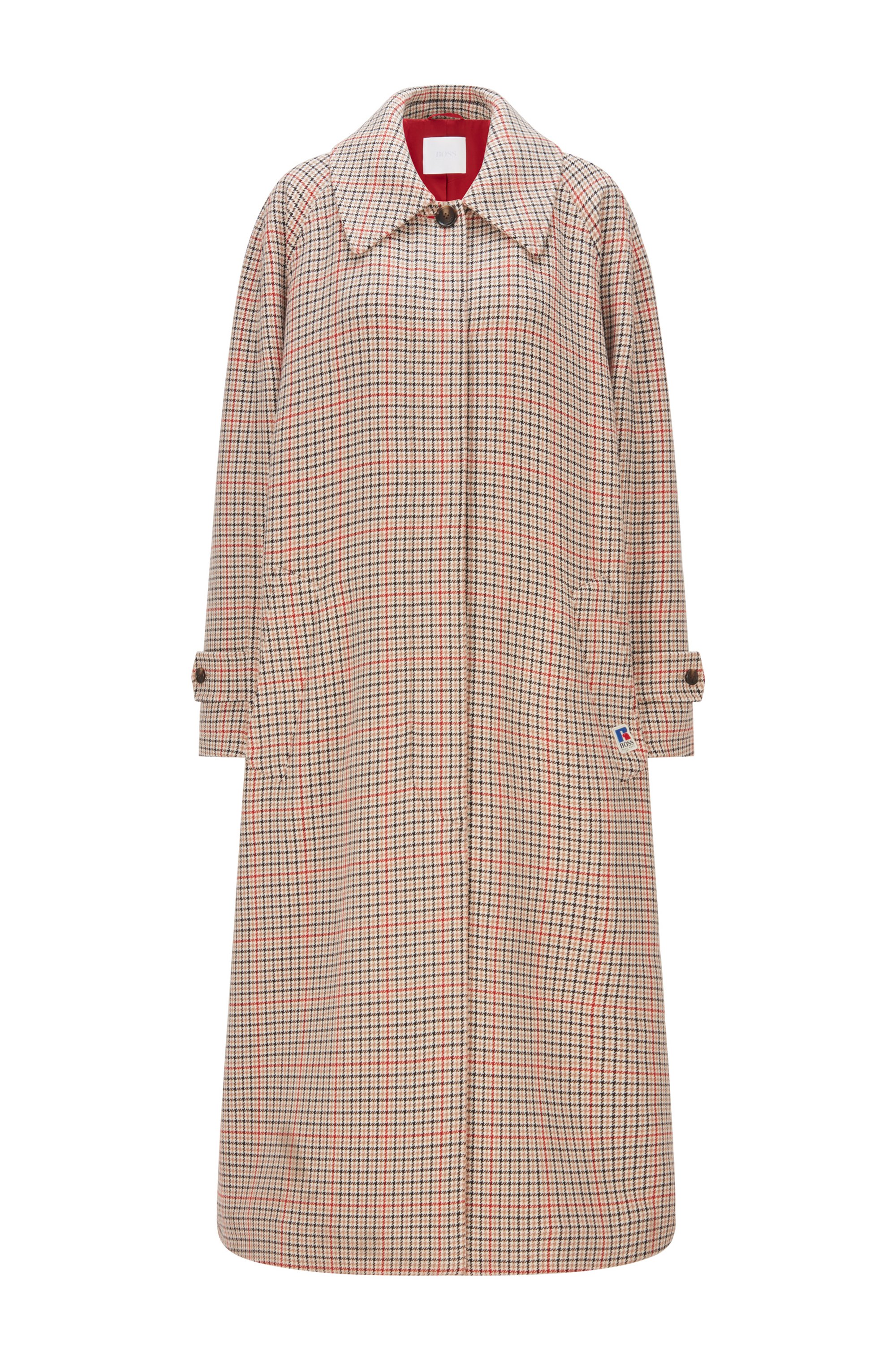 Long-length relaxed-fit coat in houndstooth fabric, Beige