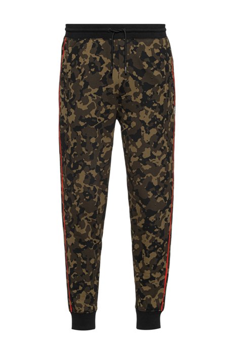 Camouflage-print tracksuit bottoms in cotton jersey, Khaki
