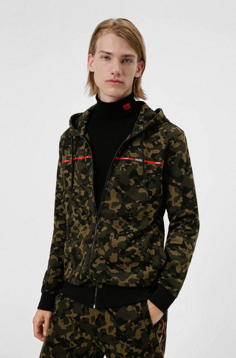 Kapuzen-Sweatshirt aus Baumwoll-Jersey mit Camouflage-Print, Khaki