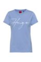 Camiseta slim fit de algodón orgánico con logo escrito a mano, Azul
