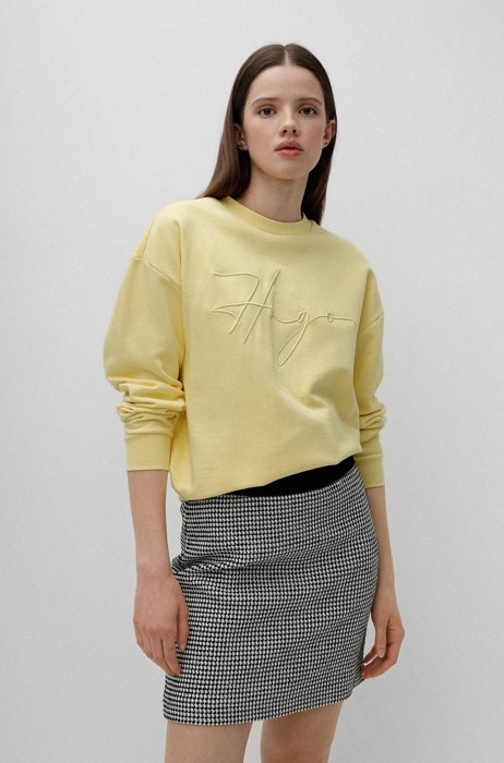 French-terry cotton sweatshirt with handwritten logo, Light Yellow