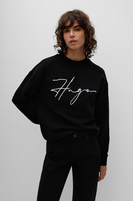 French-terry cotton sweatshirt with handwritten logo, Black