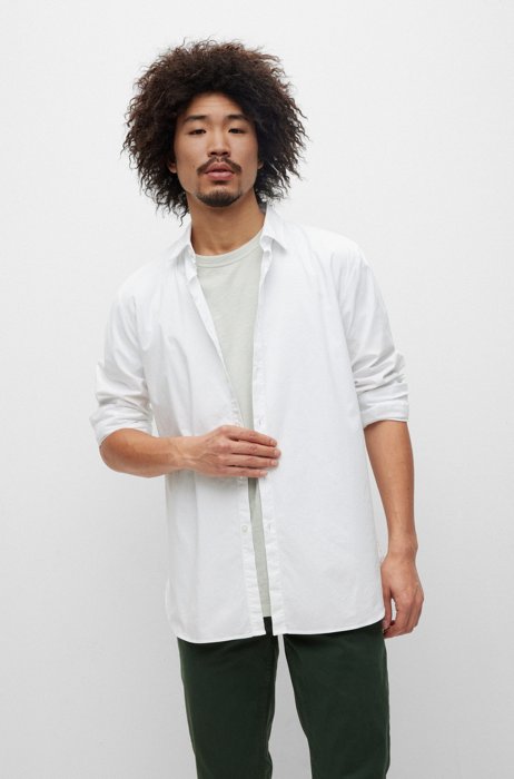 Slim-fit shirt in stretch-cotton poplin, White