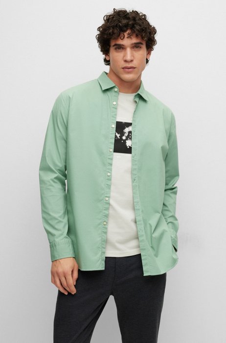 Slim-fit shirt in stretch-cotton poplin, Light Green