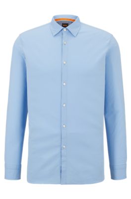 Hugo Boss Black Textured Jats Short Sleeve Slim Fit Light Blue Shirt 