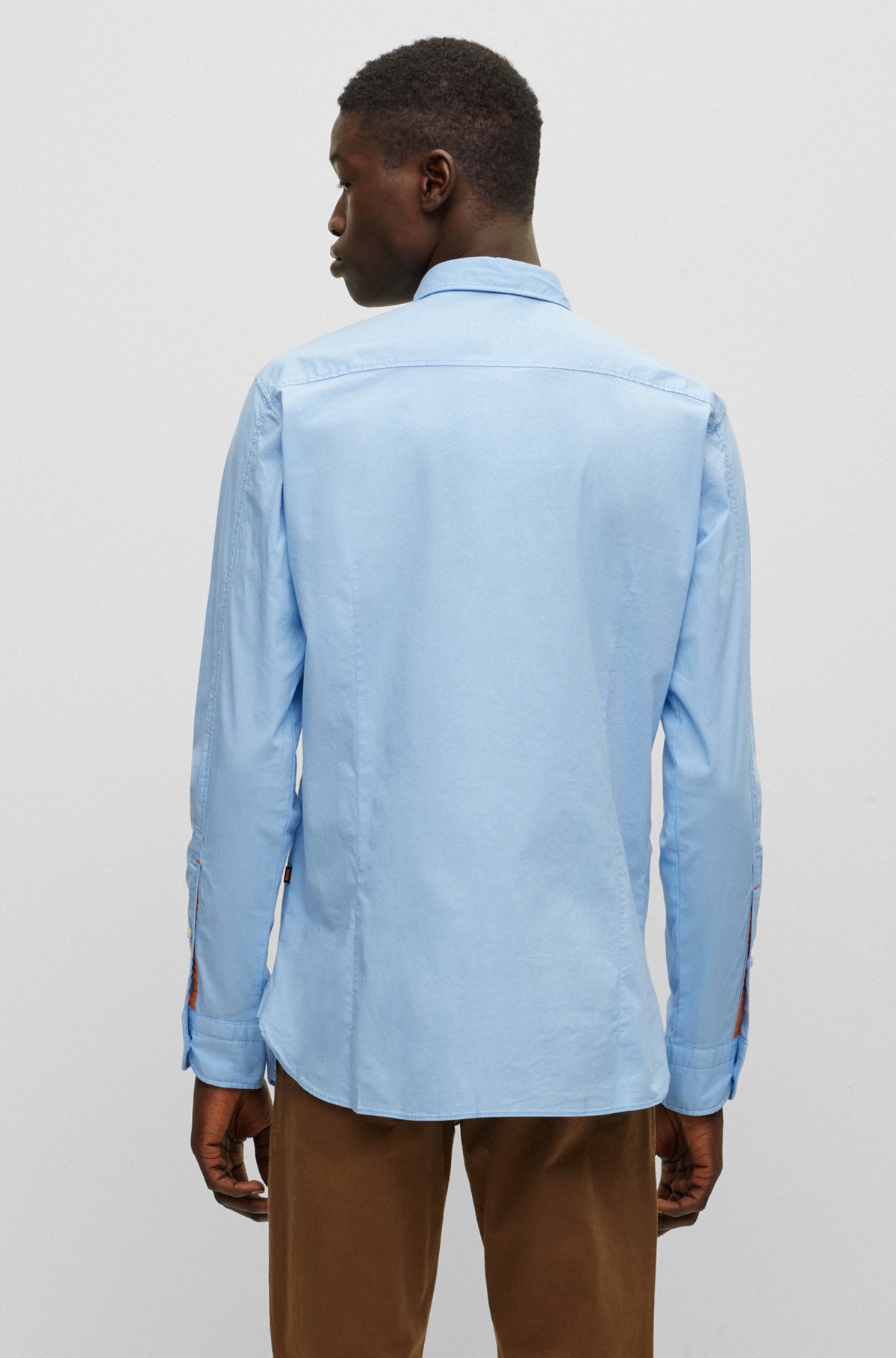 Slim-fit shirt in stretch-cotton poplin, Light Blue