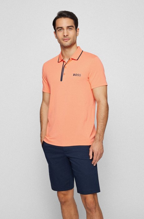 Slim-fit polo shirt with contrast logo, Light Red