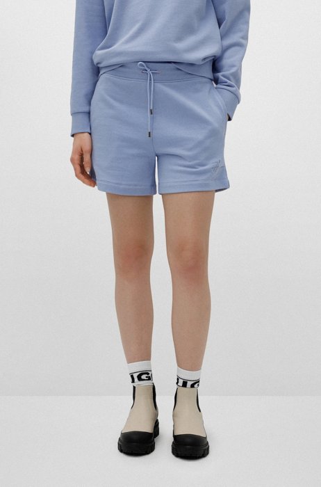 Cotton-terry relaxed-fit shorts with handwritten logo, Blue