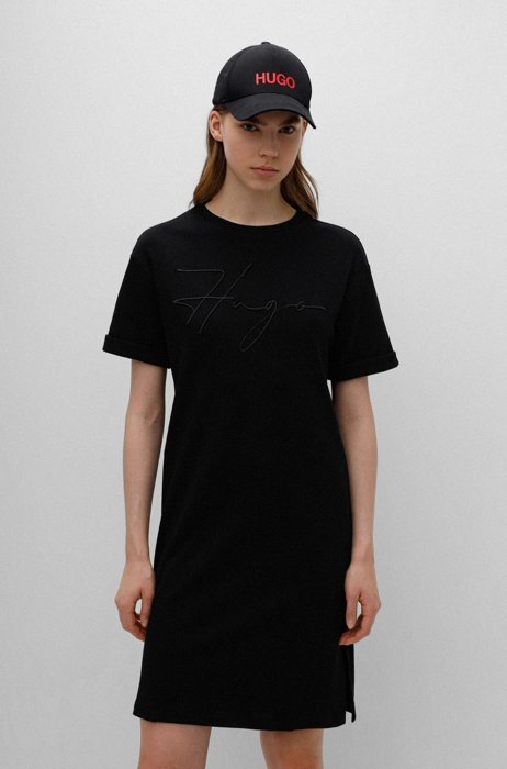 Relaxed-fit cotton T-shirt dress with logo detail, Black