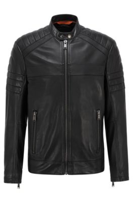 BOSS Leather Biker Jacket With Hand treated Finish