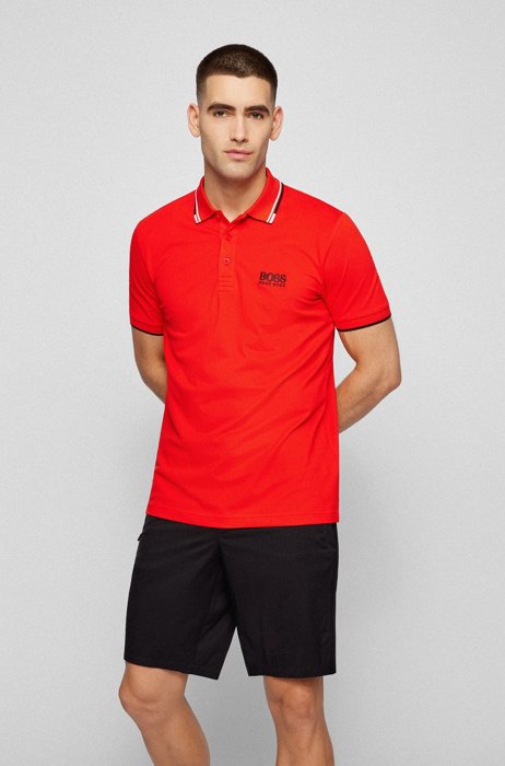 Golf-Poloshirt aus Stretch-Gewebe mit Logo-Details, Rot