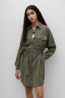 khaki shirt dress outfit