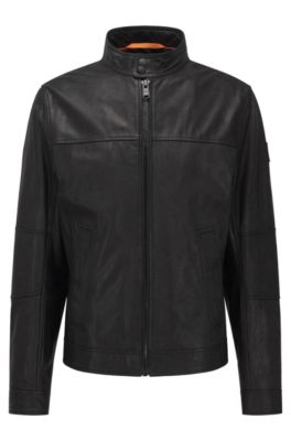 BOSS Slim fit Biker Jacket In Hand treated Leather