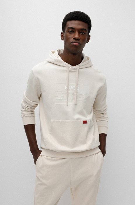Relaxed-fit hoodie in organic cotton with manifesto logo, Light Beige