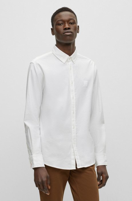 Slim-fit shirt in Oxford stretch cotton, White