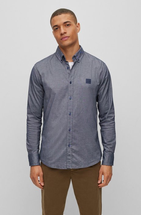 Slim-fit shirt in Oxford stretch cotton, Dark Blue