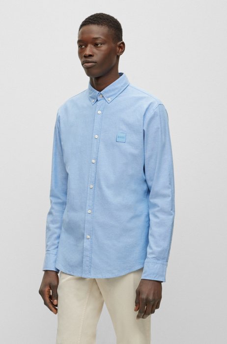 Slim-fit shirt in Oxford stretch cotton, Light Blue