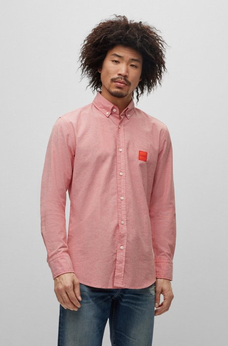 Slim-fit shirt in Oxford stretch cotton, Light Red
