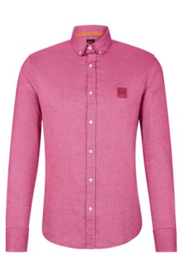 Mode Chemises Chemises à manches courtes Hugo Boss Chemise \u00e0 manches courtes rose-blanc style d\u2019affaires 