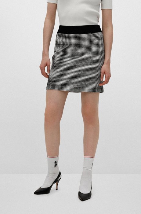 Houndstooth pencil skirt with ribbed waistband, Patterned