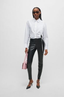 Extra-slim-fit trousers in faux leather, Black