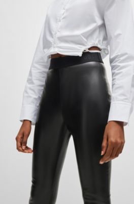 Extra-slim-fit trousers in faux leather, Black