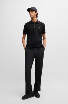 Stretch-cotton slim-fit polo shirt with contrast trims, Black