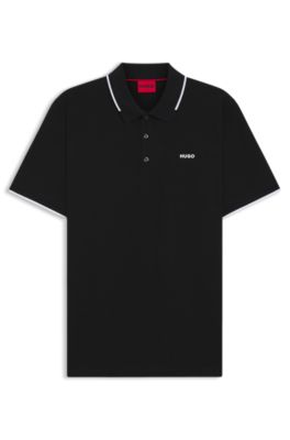 Stretch-cotton slim-fit polo shirt with contrast trims, Black