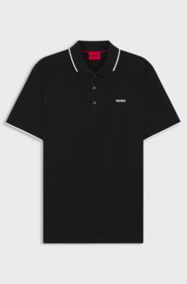 Stretch-cotton slim-fit polo shirt with contrast trims, Black