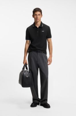 Stretch-cotton slim-fit polo shirt with contrast trims, Black