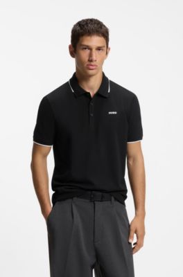 Stretch-cotton slim-fit polo shirt with contrast trims, Black