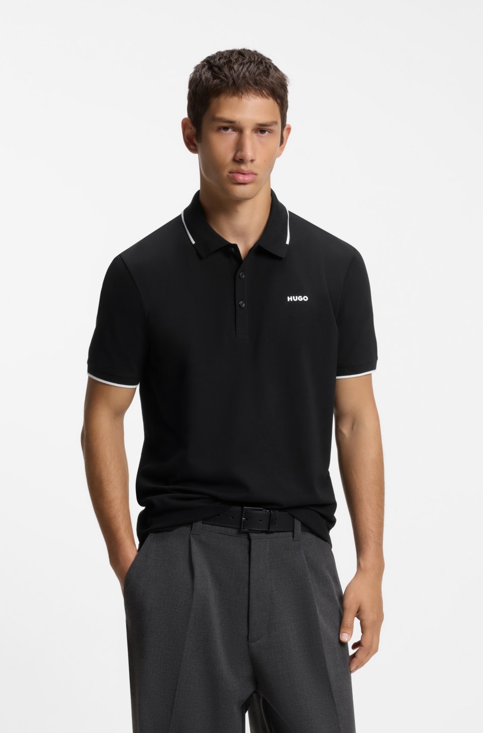 Stretch-cotton slim-fit polo shirt with contrast trims