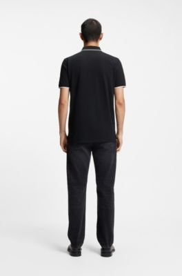 Stretch-cotton slim-fit polo shirt with contrast trims, Black
