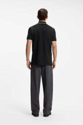 Stretch-cotton slim-fit polo shirt with contrast trims, Black