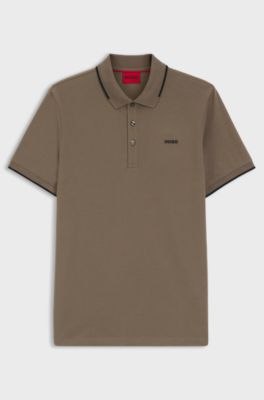 Stretch-cotton slim-fit polo shirt with contrast trims, Brown